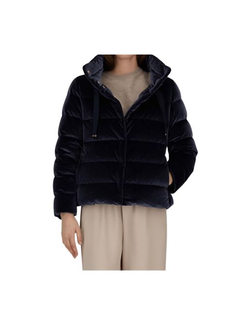 Giaccone da donna in velluto liscio stretch, collo alto, imbottitura in piuma, colore blu HERNO | PI002180D15020S9200